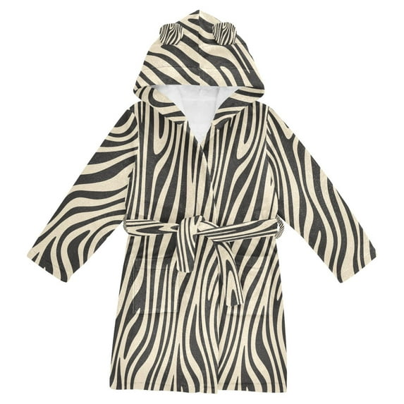 FORMRS Niños Bathrobe Unisex Hooded Robe Soft Plush Pajamas Sleepwear, Size 10-12T, Black Lines