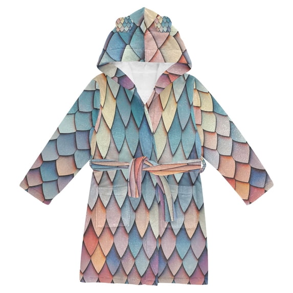 FORMRS Niños Bathrobe Unisex Hooded Robe Soft Plush Pajamas Sleepwear, Size 10-12T, Blue Art Pattern