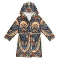 thumbnail image 1 of FORMRS Niños Bathrobe Unisex Hooded Robe Soft Plush Pajamas Sleepwear, Size 10-12T, Blue Geometric Eagle, 1 of 7