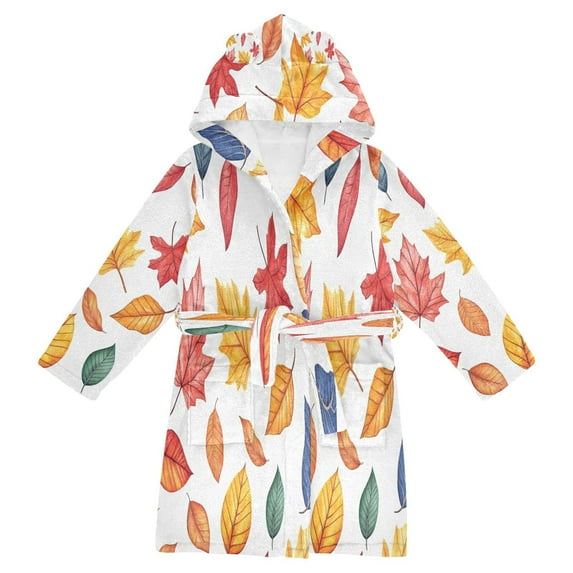 FORMRS Niños Bathrobe Unisex Hooded Robe Soft Plush Pajamas Sleepwear, Size 10-12T, Blue Leaves