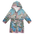 thumbnail image 1 of FORMRS Niños Bathrobe Unisex Hooded Robe Soft Plush Pajamas Sleepwear, Size 10-12T, Blue Plants Window, 1 of 7