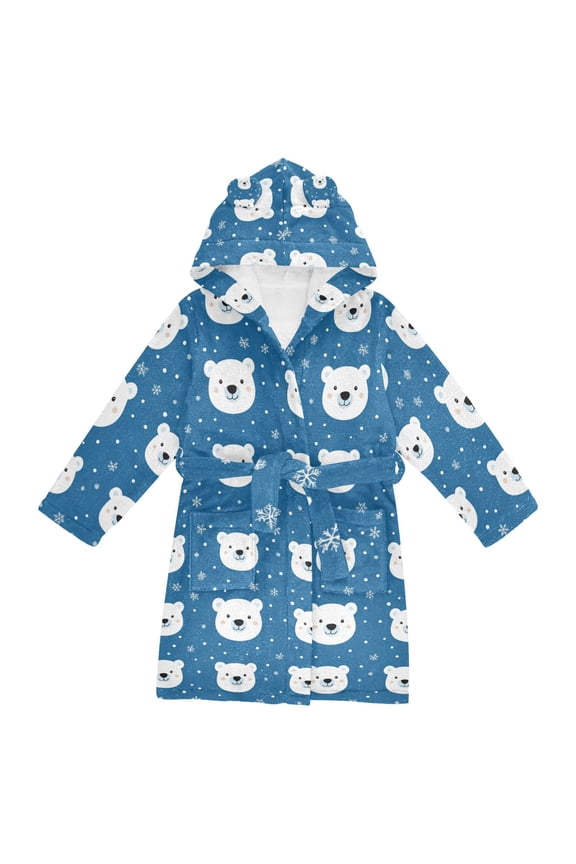 Niños Bathrobe Unisex Hooded Robe Soft Plush Pajamas Sleepwear, Size 10-12T, Blue Polar Bear