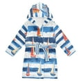 thumbnail image 1 of FORMRS Niños Bathrobe Unisex Hooded Robe Soft Plush Pajamas Sleepwear, Size 10-12T, Blue Sailboats, 1 of 7