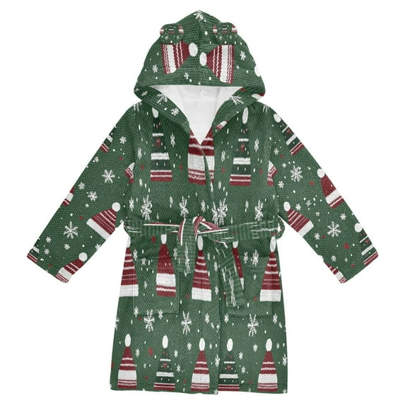 FORMRS Niños Bathrobe Unisex Hooded Robe Soft Plush Pajamas Sleepwear, Size 10-12T, Christmas Hats