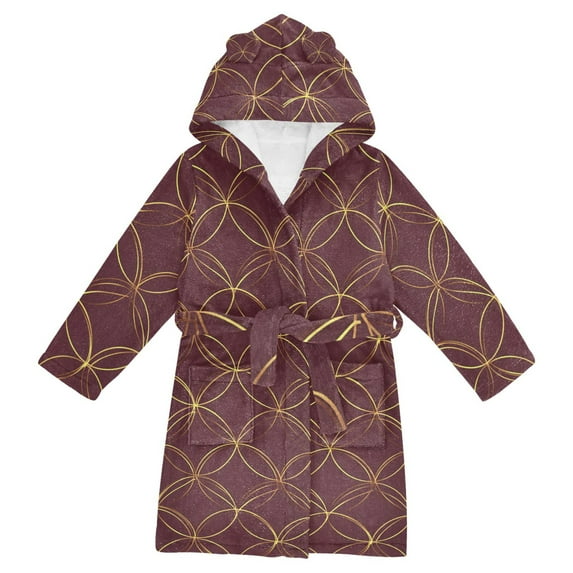 FORMRS Niños Bathrobe Unisex Hooded Robe Soft Plush Pajamas Sleepwear, Size 10-12T, Circular Gold Pattern