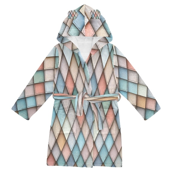 FORMRS Niños Bathrobe Unisex Hooded Robe Soft Plush Pajamas Sleepwear, Size 10-12T, Colorful Art Pattern