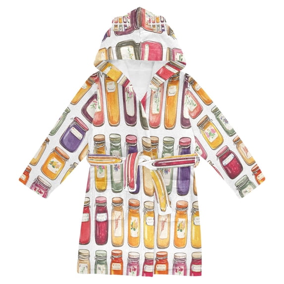 FORMRS Niños Bathrobe Unisex Hooded Robe Soft Plush Pajamas Sleepwear, Size 10-12T, Colorful Jam Jars