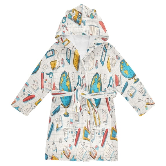 FORMRS Niños Bathrobe Unisex Hooded Robe Soft Plush Pajamas Sleepwear, Size 10-12T, Colorful School