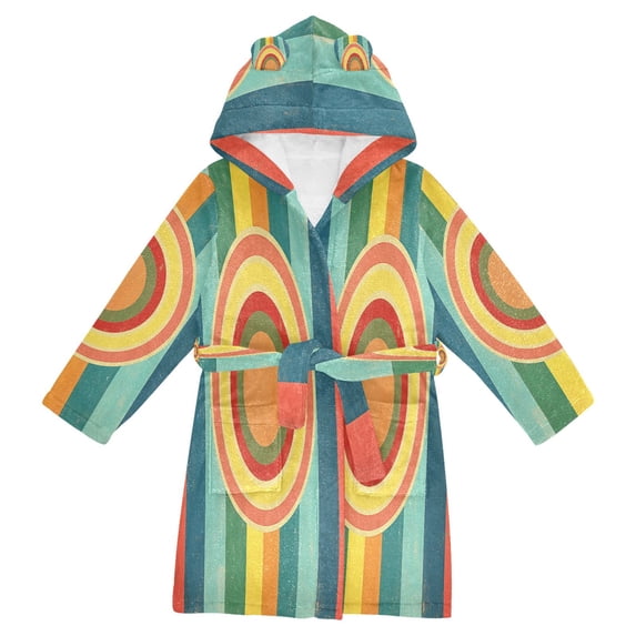 FORMRS Niños Bathrobe Unisex Hooded Robe Soft Plush Pajamas Sleepwear, Size 10-12T, Colorful Stripes