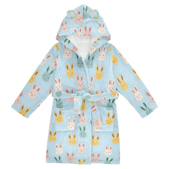 FORMRS Kids Bathrobe Unisex Hooded Robe Toddler Pajamas Sleepwear, Size 10-12T, Cute Rabbits