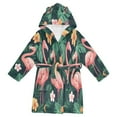 thumbnail image 1 of FORMRS Niños Bathrobe Unisex Hooded Robe Soft Plush Pajamas Sleepwear, Size 10-12T, Flamingo Leaves Pattern, 1 of 7