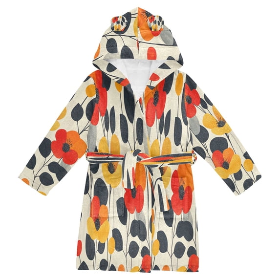 FORMRS Niños Bathrobe Unisex Hooded Robe Soft Plush Pajamas Sleepwear, Size 10-12T, Floral Pattern