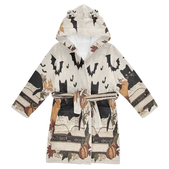 FORMRS Kids Bathrobe Unisex Hooded Robe Toddler Pajamas Sleepwear, Size 10-12T, Gray Halloween Cat