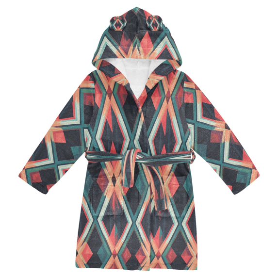 FORMRS Niños Bathrobe Unisex Hooded Robe Soft Plush Pajamas Sleepwear, Size 10-12T, Green Abstract