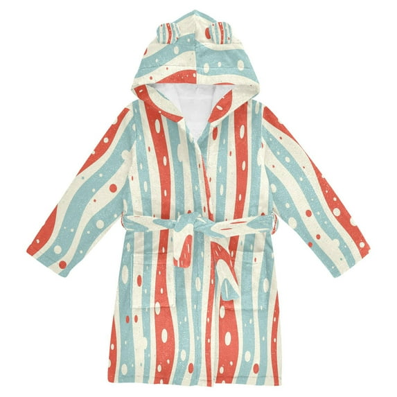 FORMRS Niños Bathrobe Unisex Hooded Robe Soft Plush Pajamas Sleepwear, Size 10-12T, Light Blue Pattern