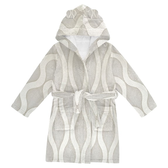FORMRS Niños Bathrobe Unisex Hooded Robe Soft Plush Pajamas Sleepwear, Size 10-12T, Light Gray Pattern