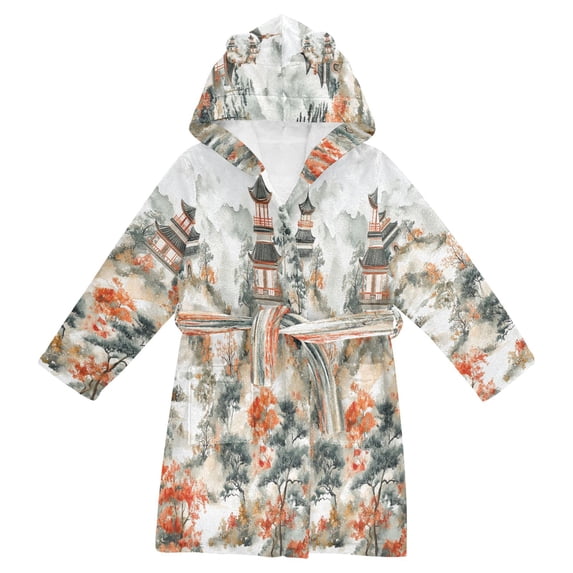 FORMRS Niños Bathrobe Unisex Hooded Robe Soft Plush Pajamas Sleepwear, Size 10-12T, Mountain Pattern