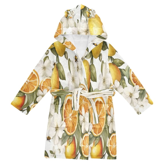 FORMRS Niños Bathrobe Unisex Hooded Robe Soft Plush Pajamas Sleepwear, Size 10-12T, Oranges Watercolor
