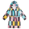 thumbnail image 1 of FORMRS Niños Bathrobe Unisex Hooded Robe Soft Plush Pajamas Sleepwear, Size 10-12T, Pink Checkered Pattern, 1 of 7