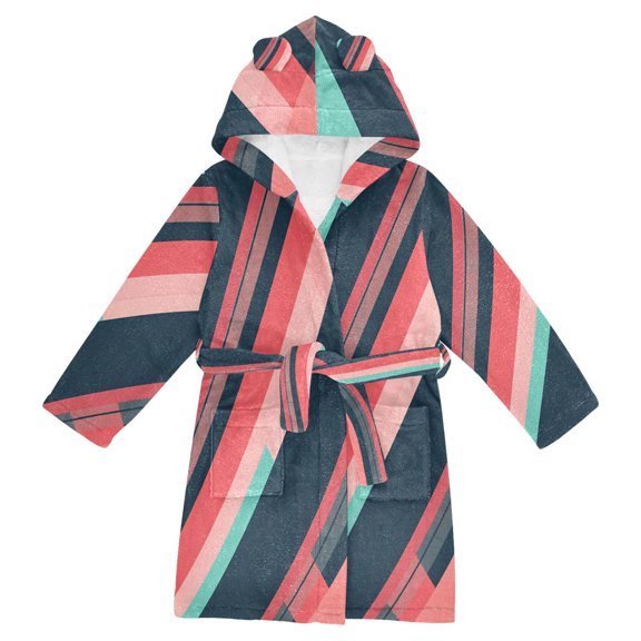 FORMRS Niños Bathrobe Unisex Hooded Robe Soft Plush Pajamas Sleepwear, Size 10-12T, Pink Geometric