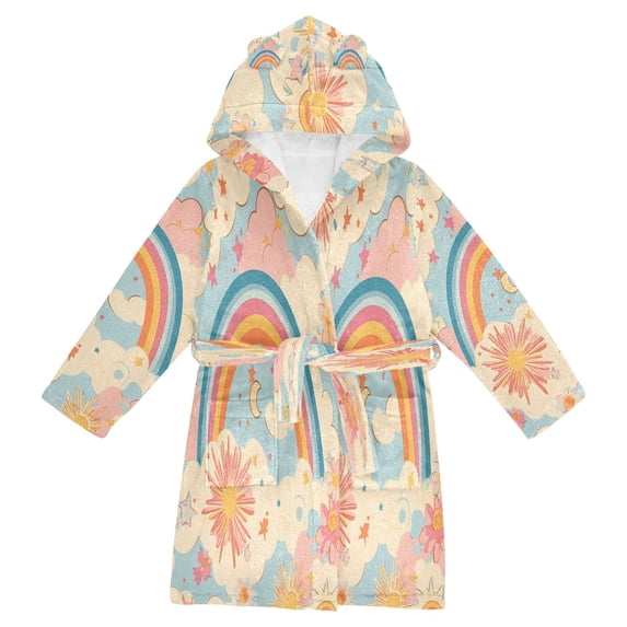 FORMRS Kids Bathrobe Unisex Hooded Robe Toddler Pajamas Sleepwear, Size 10-12T, Pink Retro Sun