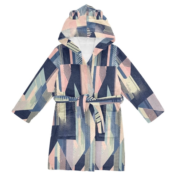 FORMRS Niños Bathrobe Unisex Hooded Robe Soft Plush Pajamas Sleepwear, Size 10-12T, Pink Stripes