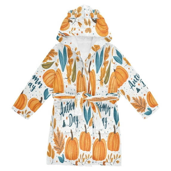 FORMRS Niños Bathrobe Unisex Hooded Robe Soft Plush Pajamas Sleepwear, Size 10-12T, Pumpkins Pattern