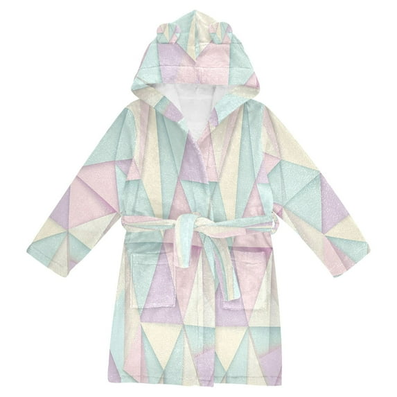 FORMRS Niños Bathrobe Unisex Hooded Robe Soft Plush Pajamas Sleepwear, Size 10-12T, Purple Geometric