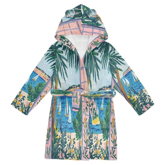 FORMRS Niños Bathrobe Unisex Hooded Robe Soft Plush Pajamas Sleepwear, Size 10-12T, Purple Seaside