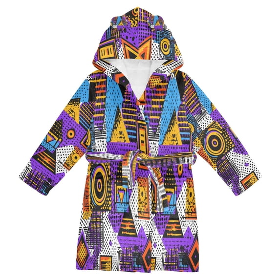 FORMRS Niños Bathrobe Unisex Hooded Robe Soft Plush Pajamas Sleepwear, Size 10-12T, Purple Simple Triangles