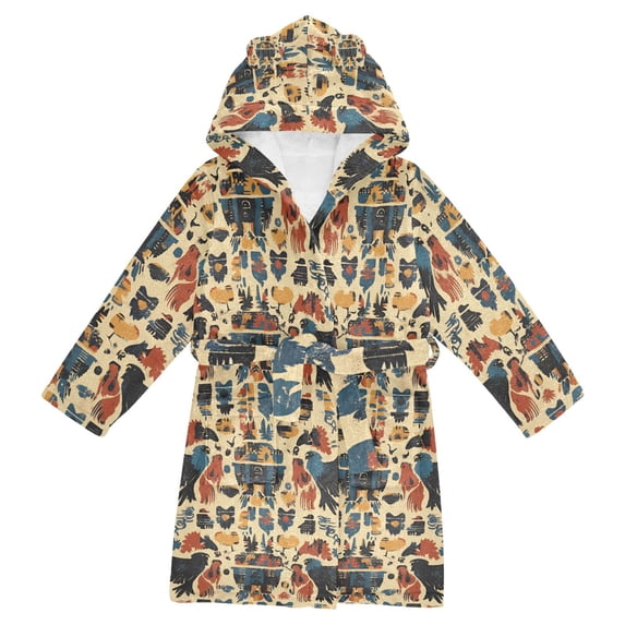FORMRS Niños Bathrobe Unisex Hooded Robe Soft Plush Pajamas Sleepwear, Size 10-12T, Red Geometric