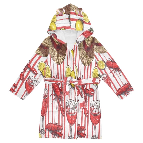 FORMRS Niños Bathrobe Unisex Hooded Robe Soft Plush Pajamas Sleepwear, Size 10-12T, Red Lobster