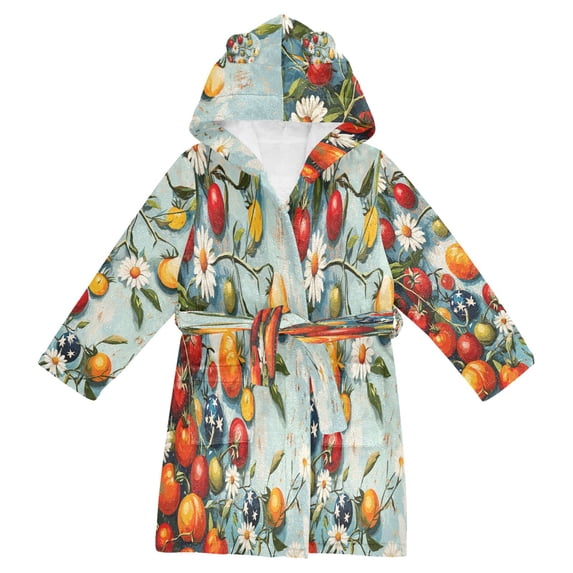 FORMRS Niños Bathrobe Unisex Hooded Robe Soft Plush Pajamas Sleepwear, Size 10-12T, Red Tomatoes