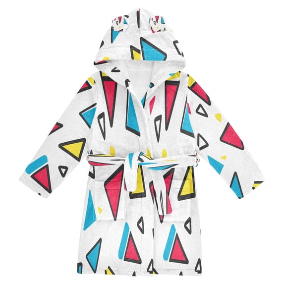 FORMRS Niños Bathrobe Unisex Hooded Robe Soft Plush Pajamas Sleepwear, Size 10-12T, Red Triangles