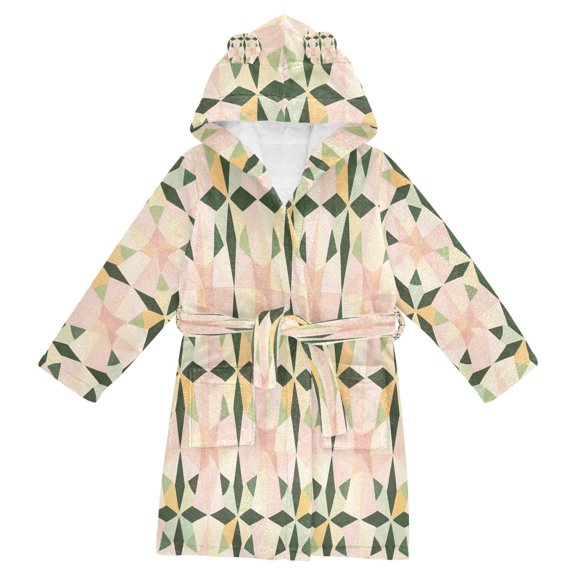 FORMRS Niños Bathrobe Unisex Hooded Robe Soft Plush Pajamas Sleepwear, Size 10-12T, Retro Black Stars