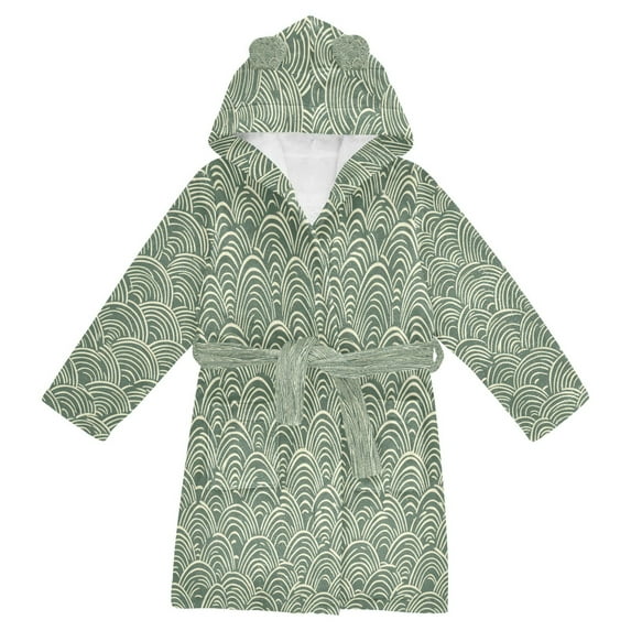 FORMRS Niños Bathrobe Unisex Hooded Robe Soft Plush Pajamas Sleepwear, Size 10-12T, Retro Green Abstract