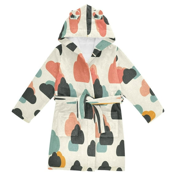 FORMRS Kids Bathrobe Unisex Hooded Robe Toddler Pajamas Sleepwear, Size 10-12T, Simple Clouds