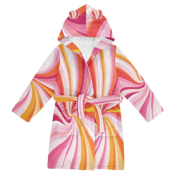 FORMRS Niños Bathrobe Unisex Hooded Robe Soft Plush Pajamas Sleepwear, Size 10-12T, Swirling Lines