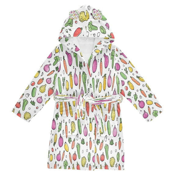 FORMRS Niños Bathrobe Unisex Hooded Robe Soft Plush Pajamas Sleepwear, Size 10-12T, Various Vegetables Pattern