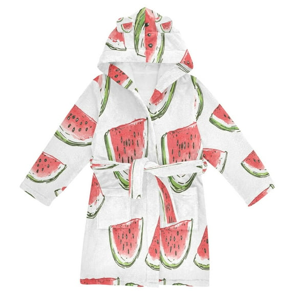 FORMRS Niños Bathrobe Unisex Hooded Robe Soft Plush Pajamas Sleepwear, Size 10-12T, Watermelon Pattern