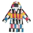 thumbnail image 1 of FORMRS Niños Bathrobe Unisex Hooded Robe Soft Plush Pajamas Sleepwear, Size 10-12T, White Checkered Pattern, 1 of 7