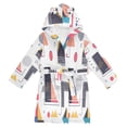 thumbnail image 1 of FORMRS Niños Bathrobe Unisex Hooded Robe Soft Plush Pajamas Sleepwear, Size 10-12T, White Simple Shapes, 1 of 7