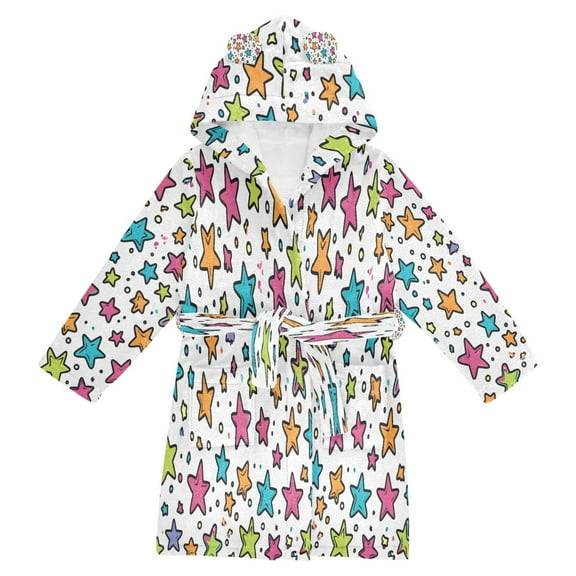 FORMRS Niños Bathrobe Unisex Hooded Robe Soft Plush Pajamas Sleepwear, Size 10-12T, White Stars