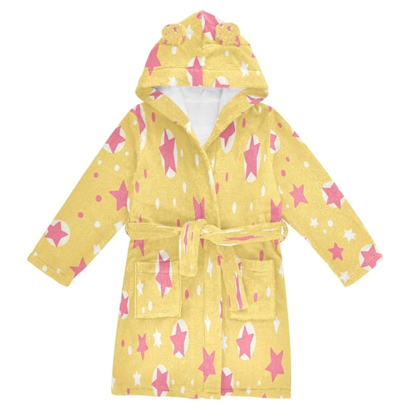 FORMRS Kids Bathrobe Unisex Hooded Robe Toddler Pajamas Sleepwear, Size 10-12T, Yellow Stars