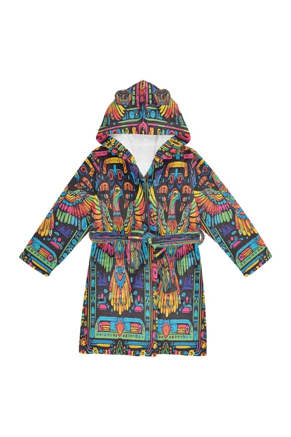 Niños Bathrobe Unisex Hooded Robe Soft Plush Pajamas Sleepwear, Size 2-3T, Abstract Eagle