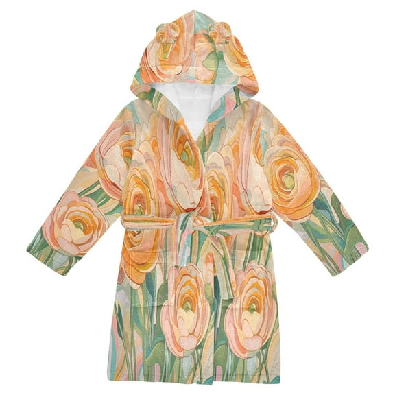 FORMRS Niños Bathrobe Unisex Hooded Robe Soft Plush Pajamas Sleepwear, Size 2-3T, Abstract Floral Art