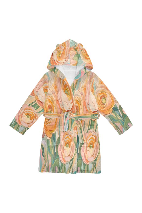 Niños Bathrobe Unisex Hooded Robe Soft Plush Pajamas Sleepwear, Size 2-3T, Abstract Floral Art
