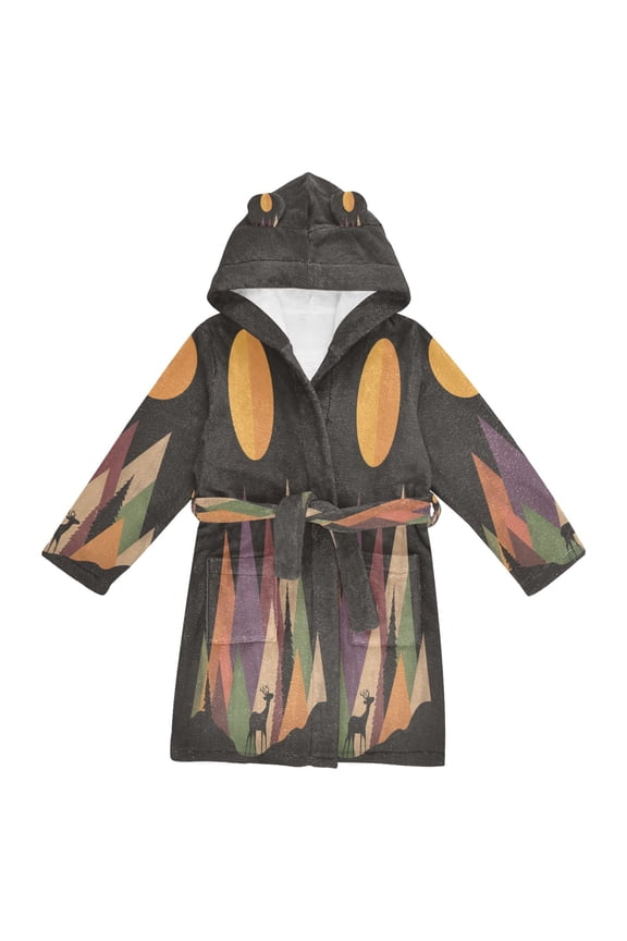Niños Bathrobe Unisex Hooded Robe Soft Plush Pajamas Sleepwear, Size 2-3T, Abstract Mountain