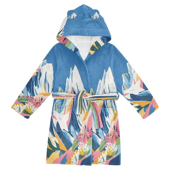 FORMRS Niños Bathrobe Unisex Hooded Robe Soft Plush Pajamas Sleepwear, Size 2-3T, Abstract Snow Mountain