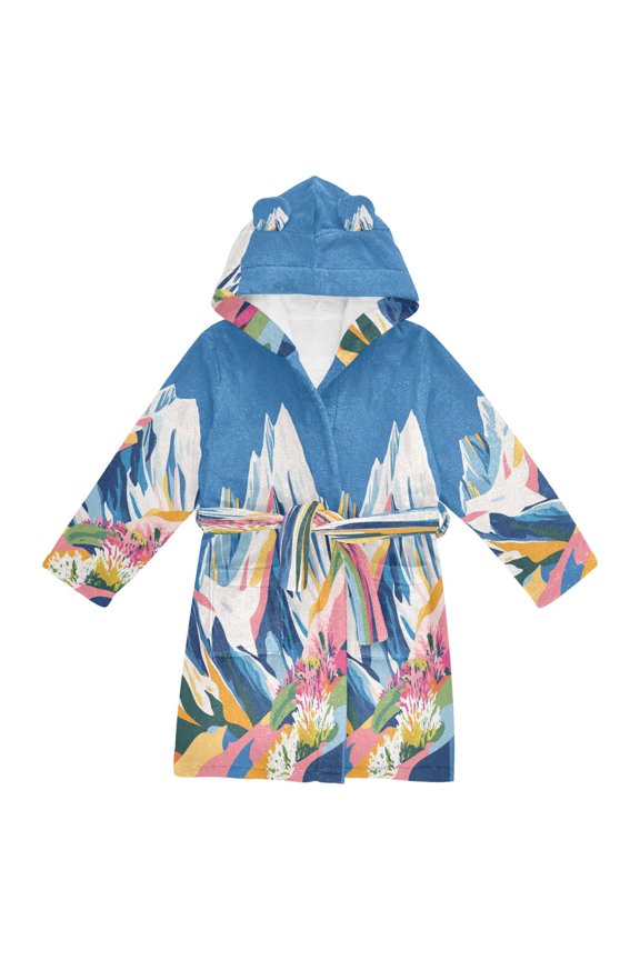 Niños Bathrobe Unisex Hooded Robe Soft Plush Pajamas Sleepwear, Size 2-3T, Abstract Snow Mountain
